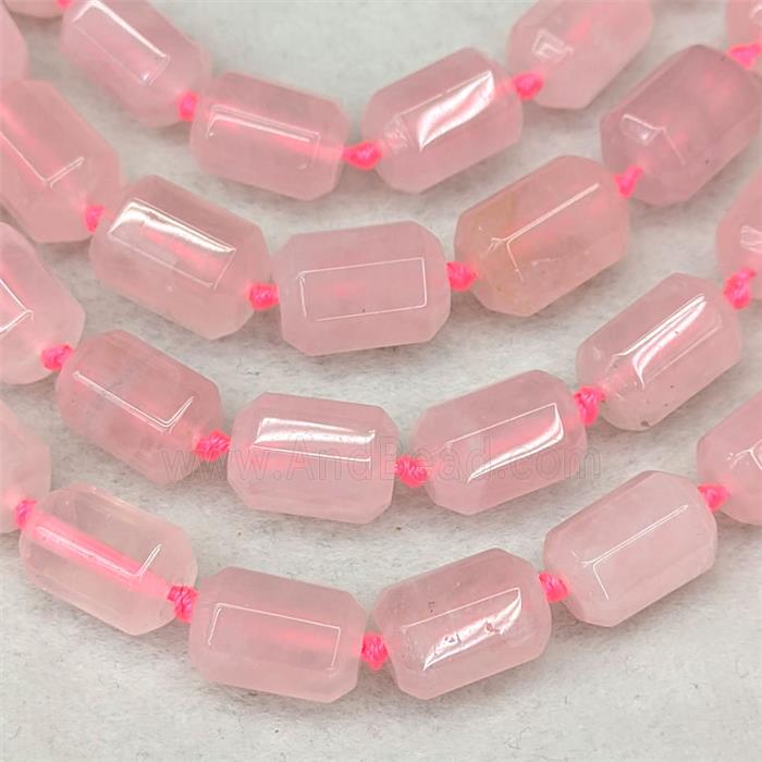 Natural Pink Rose Quartz Beads Tube Faceted