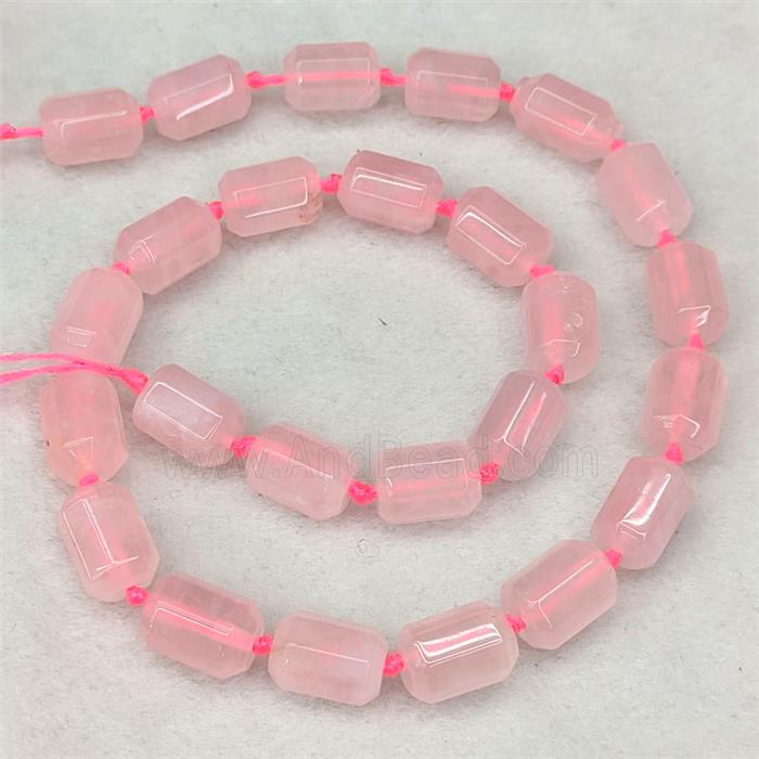 Natural Pink Rose Quartz Beads Tube Faceted