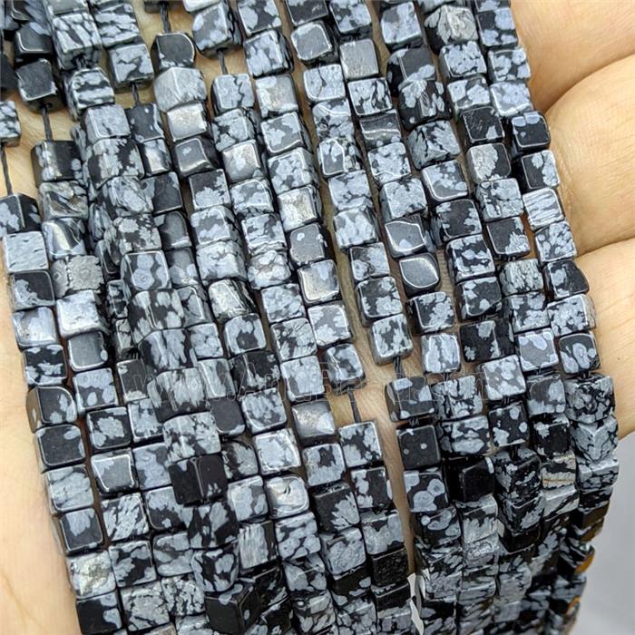 Natural Black Snowflake Jasper Cube Beads