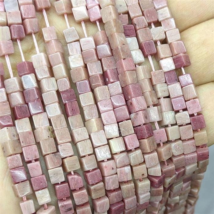 Natural Pink Wood Lace Jasper Cube Beads