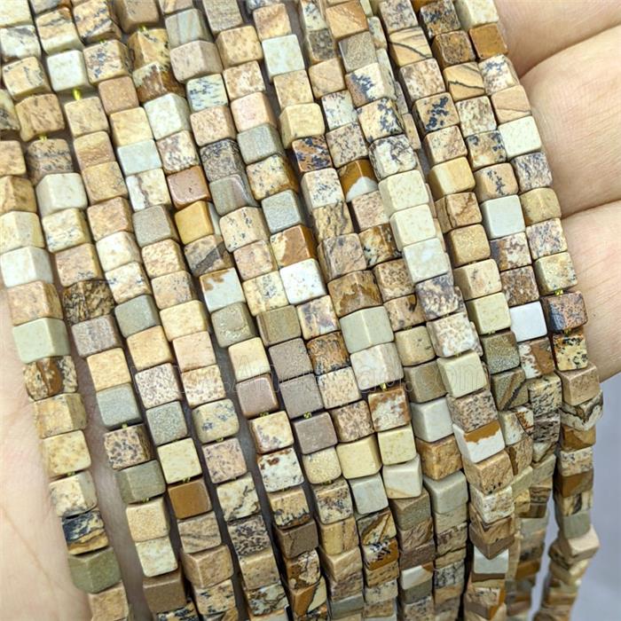 Natural Picture Jasper Cube Beads