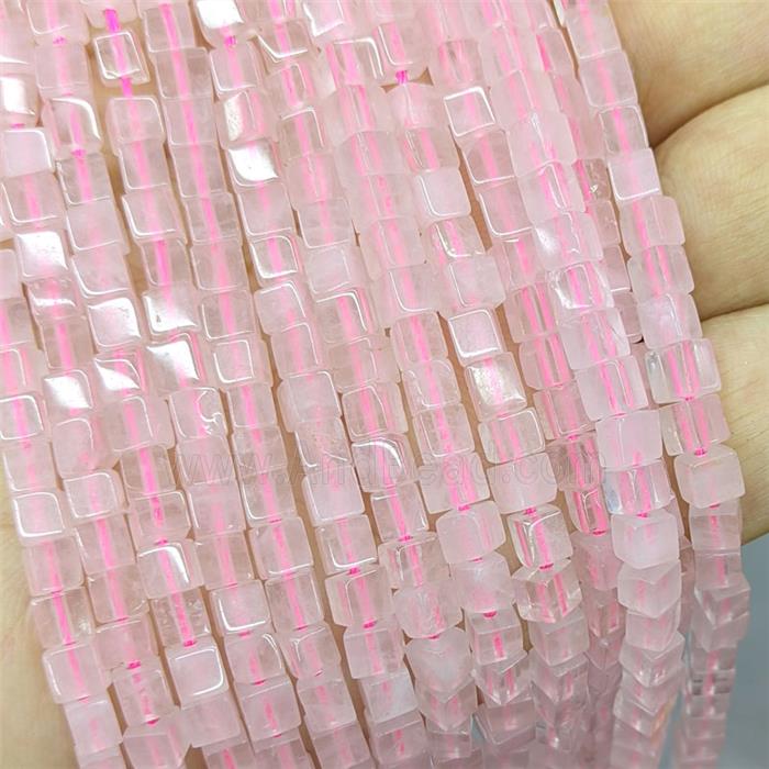 Pink Rose Quartz Cube Beads