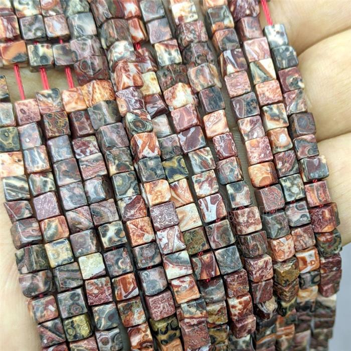 Red LeopardSkin Jasper Cube Beads