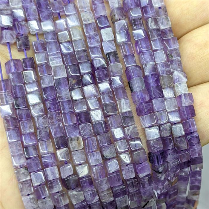 Natural Purple Amethyst Cube Beads