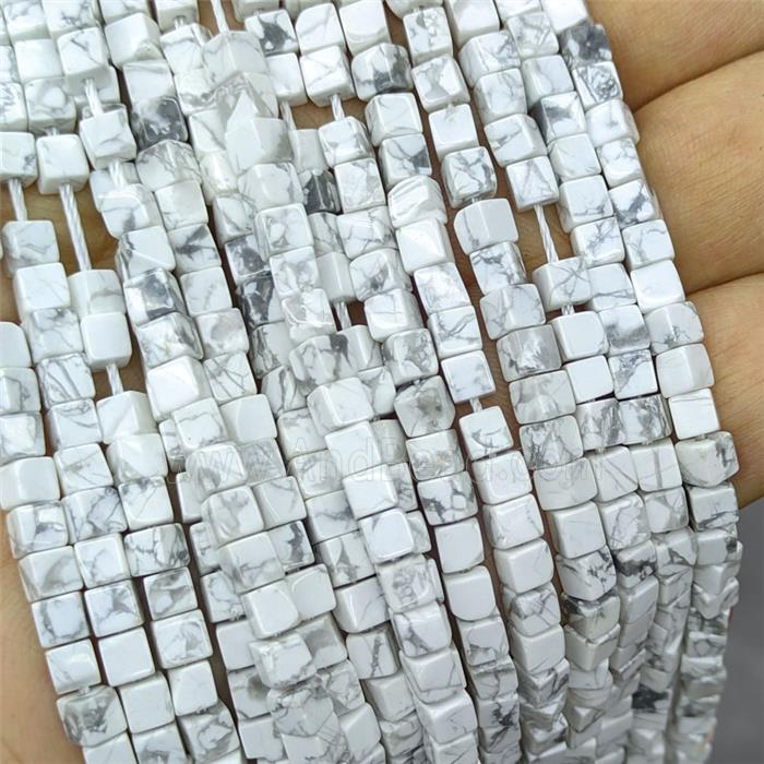 White Howlite Turquoise Cube Beads