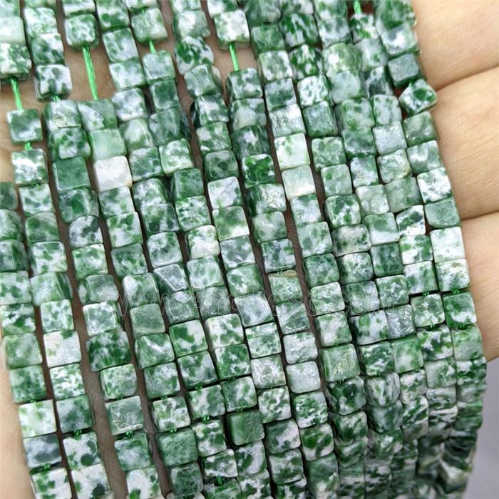 Green Dalmatian Jasper Cube Beads