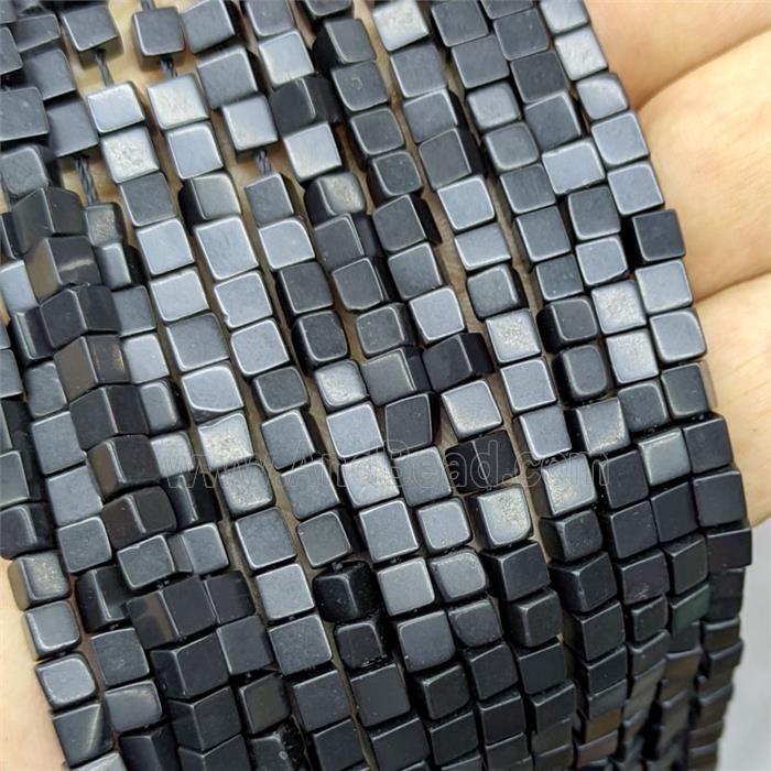 Natural Black Obsidian Cube Beads