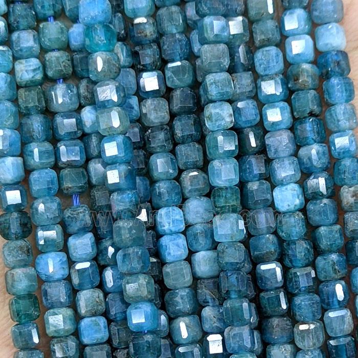 Natural Blue Apatite Beads Faceted Cube