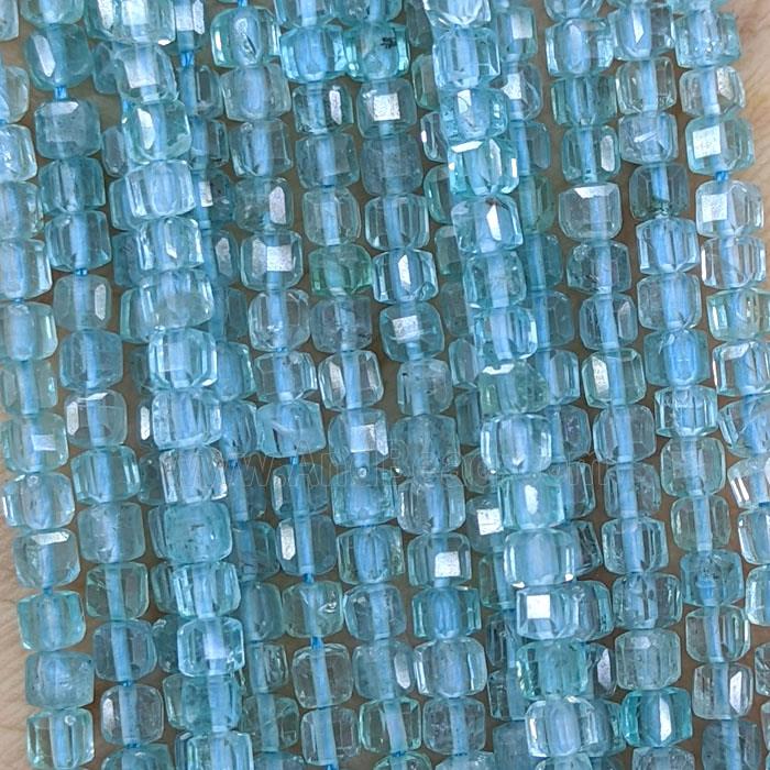 Natural Blue Apatite Beads Faceted Cube