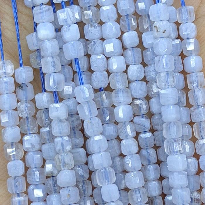 Natural Blue Lace Agate Beads Faceted Cube
