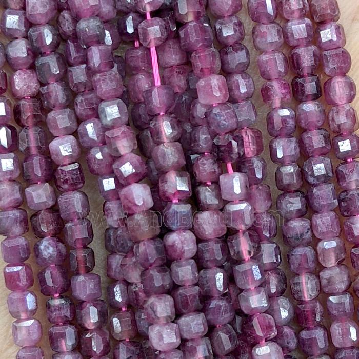 Natural Red Tourmaline Beads Faceted Cube