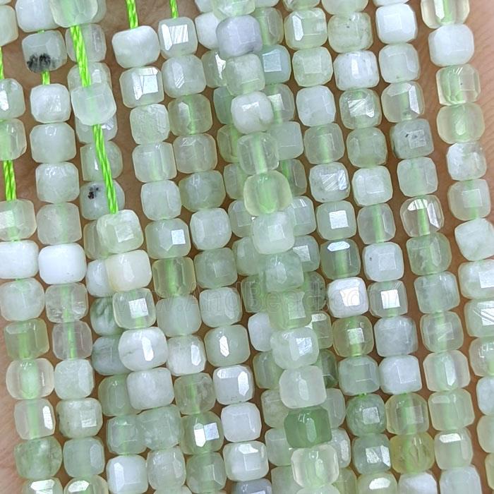 Natural Green New Mountain Jade Beads Faceted Cube