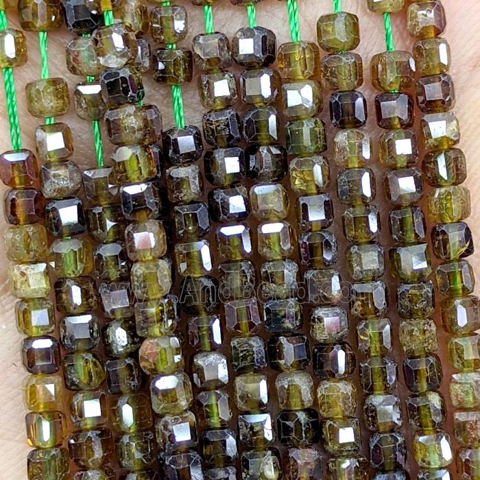 Natural Garnet Beads Green Faceted Cube