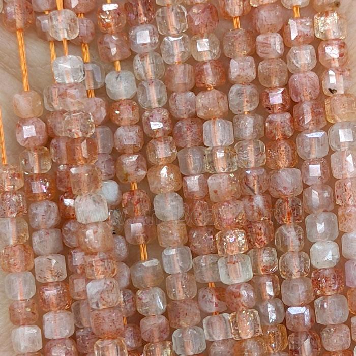 Natural Orange Sunstone Beads Faceted Cube