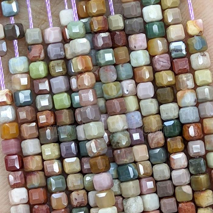 Natural Chinese Alashan Agate Beads Alxa Multicolor Faceted Cube