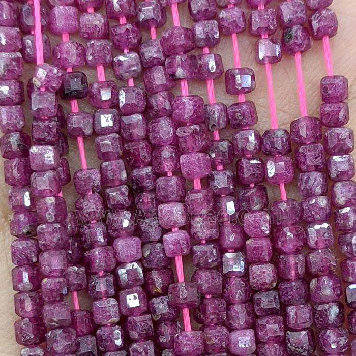 Natural Ruby Beads Red Treated Faceted Cube