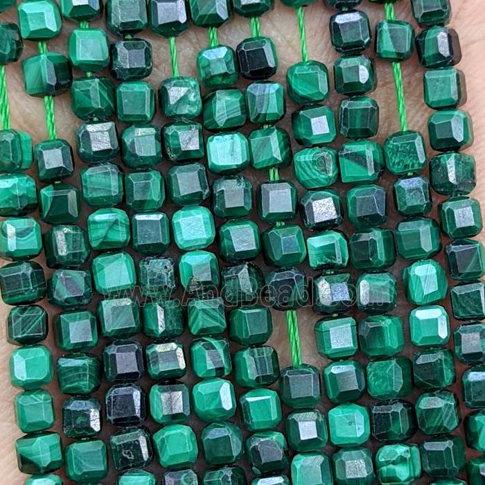 Natural Green Malachite Beads Faceted Cube