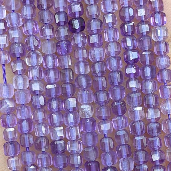 Natural Amethyst Beads Lt.purple Faceted Cube