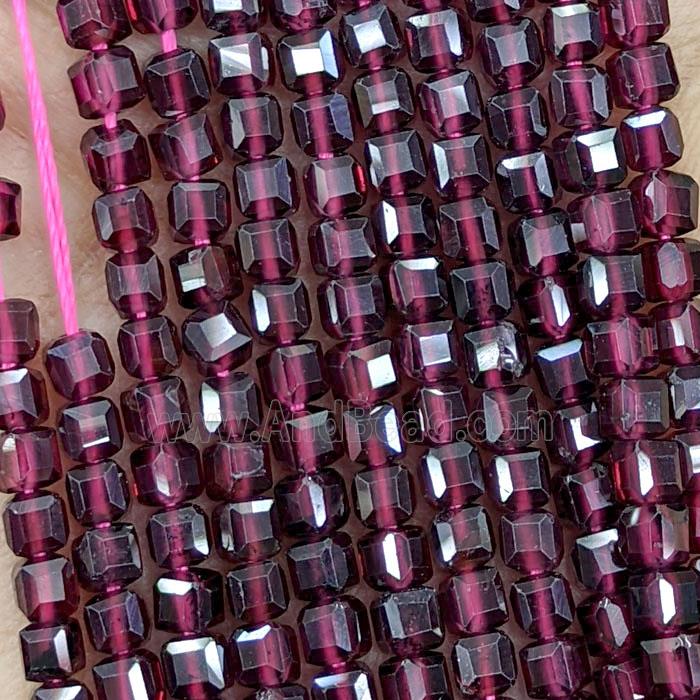 Natural Red Garnet Beads Faceted Cube