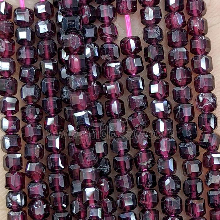 Natural Red Garnet Beads AB-Grade Faceted Cube