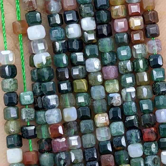 Natural Indian Agate Beads Multicolor Faceted Cube