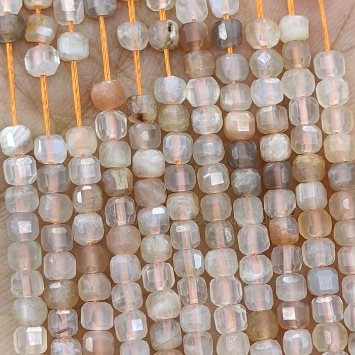 Lt.peach Moonstone Beads Faceted Cube