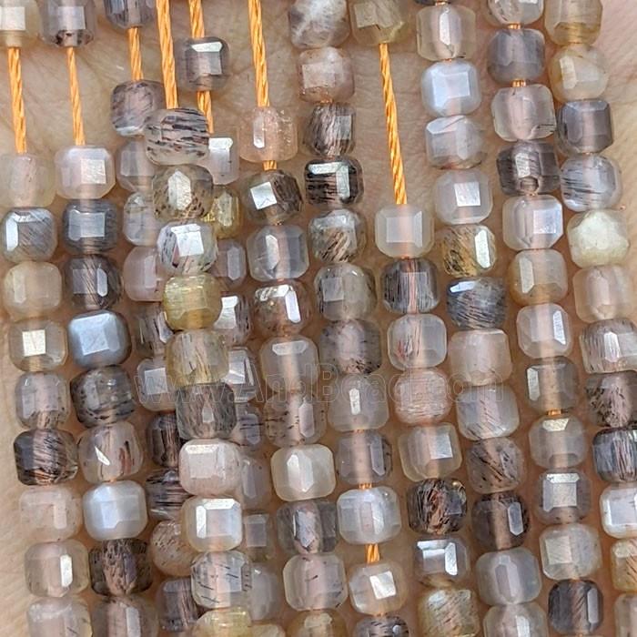 Natural Moonstone Beads Multicolor Faceted Cube
