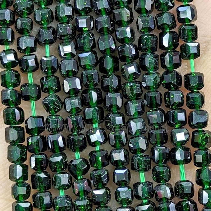 Green Sandstone Beads Faceted Cube