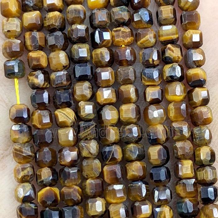 Natural Tiger Eye Stone Beads Faceted Cube