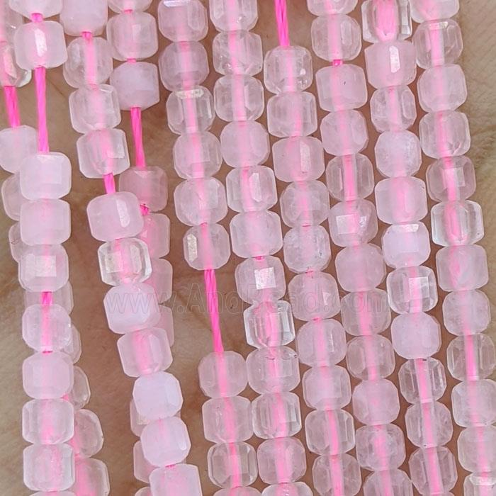 Natural Pink Rose Quartz Beads Faceted Cube