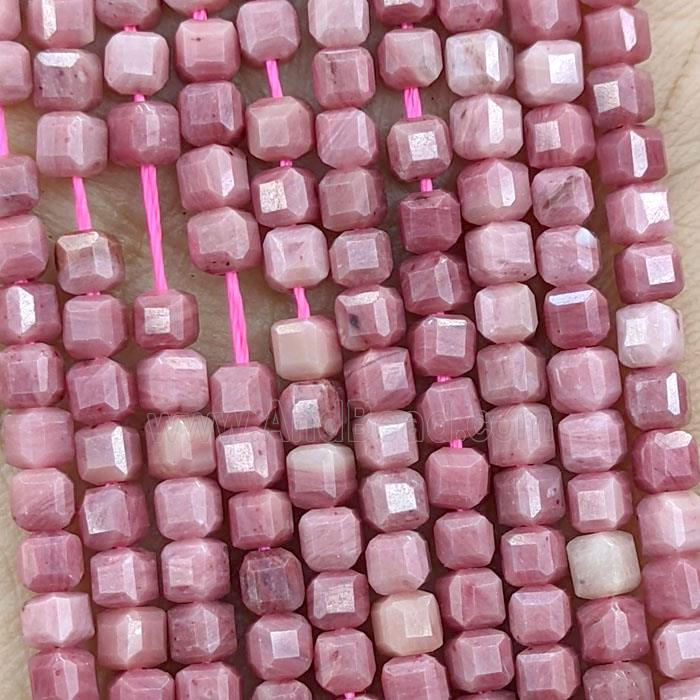 Natural Pink Wood Lace Jasper Beads Faceted Cube