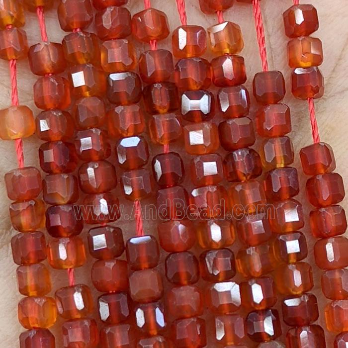 Red Carnelian Agate Beads Faceted Cube