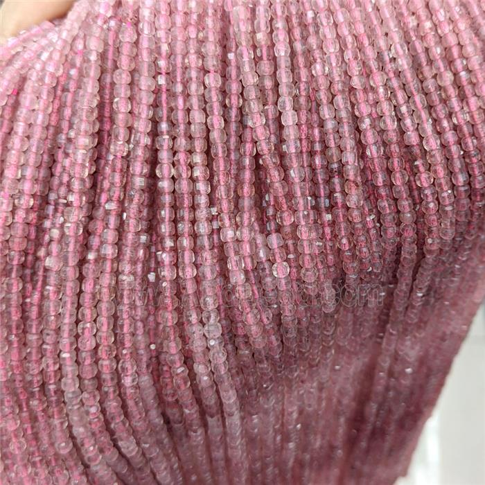 Natural Pink Strawberry Quartz Beads Faceted Cube