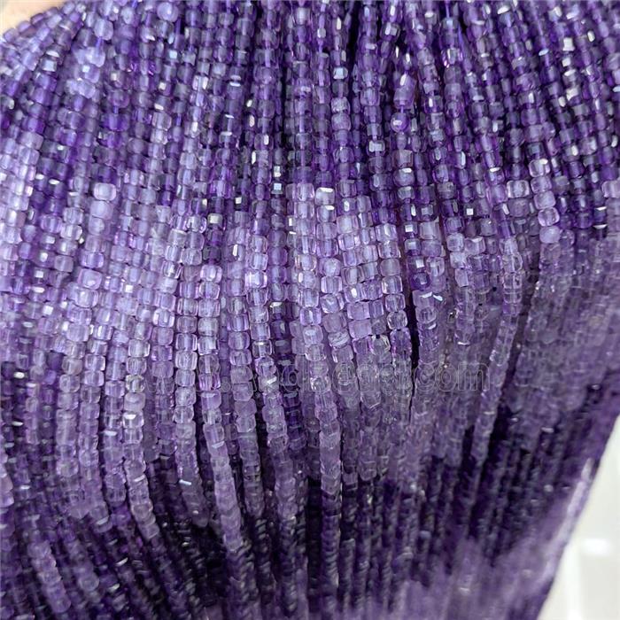 Natural Purple Amethyst Beads Faceted Cube