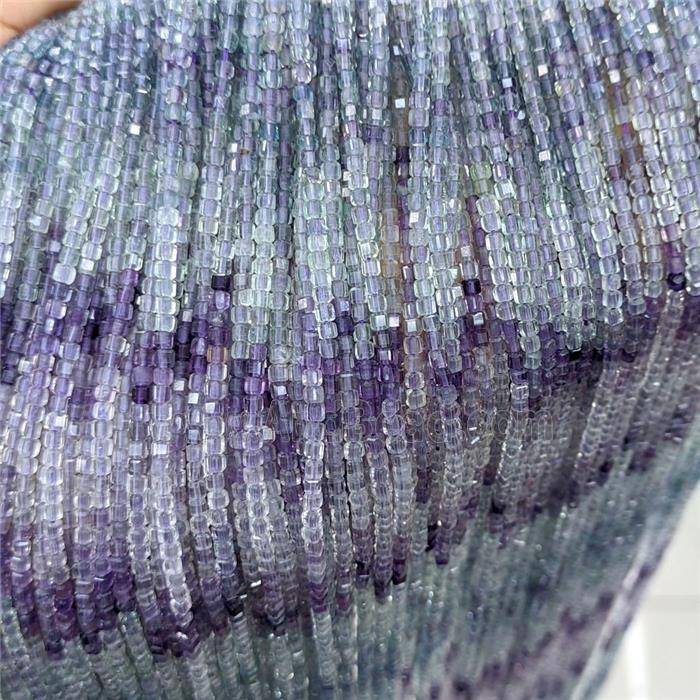 Natural Fluorite Beads Faceted Cube Multicolor