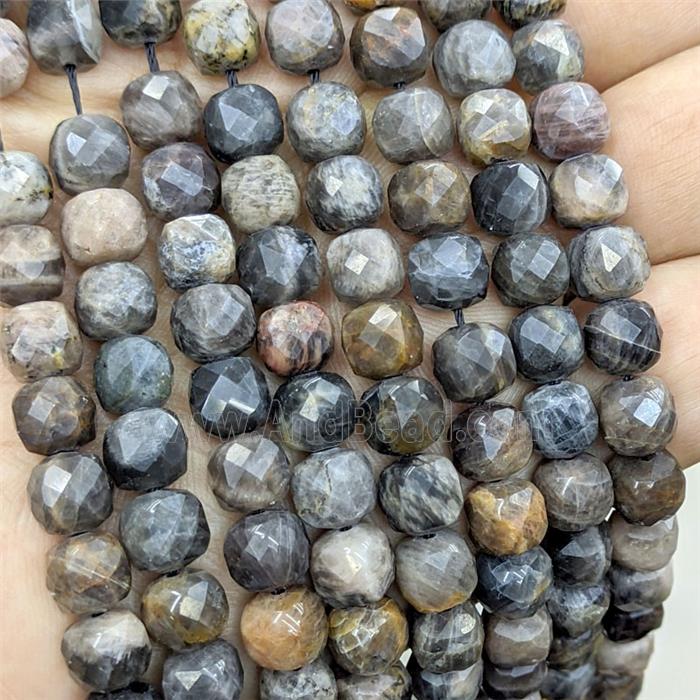Natural Black Sunstone Beads Faceted Cube