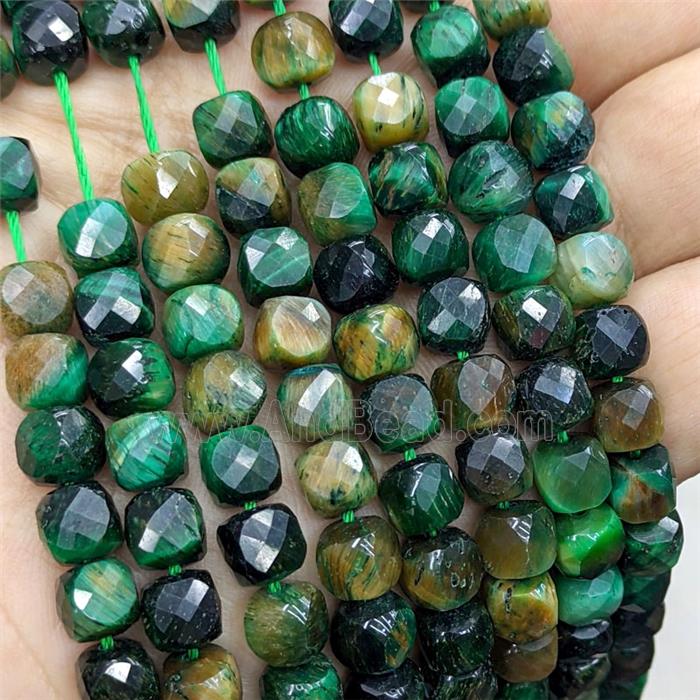 Natural Tiger Eye Beads Green Dye Faceted Cube