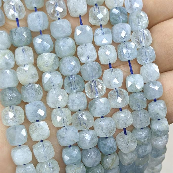 Natural Blue Aquamarine Beads AA-Grade Faceted Cube