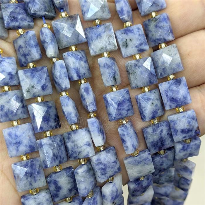 Natural Blue Dalmatian Jasper Square Beads Faceted