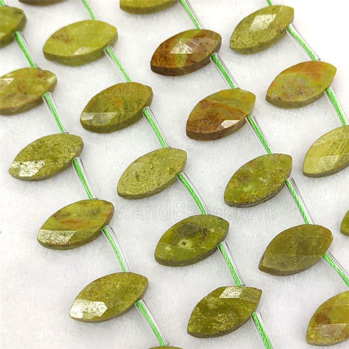Natural Green Opal Eye Beads Topdrilled Faceted