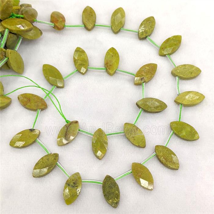 Natural Green Opal Eye Beads Topdrilled Faceted