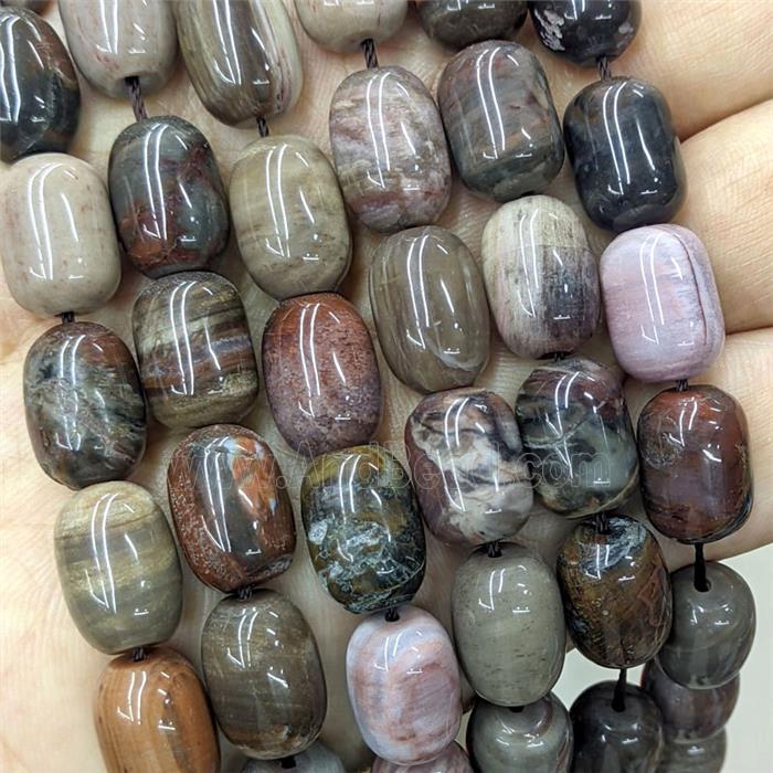 Natural Wood Petrified Jasper Barrel Beads