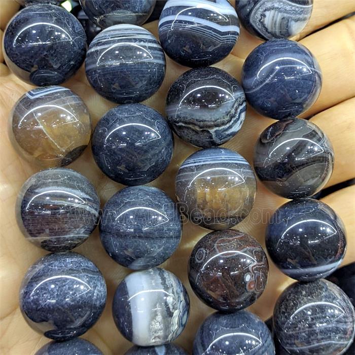 Natural Black Stripe Agate Beads Banded Smooth Round Dye