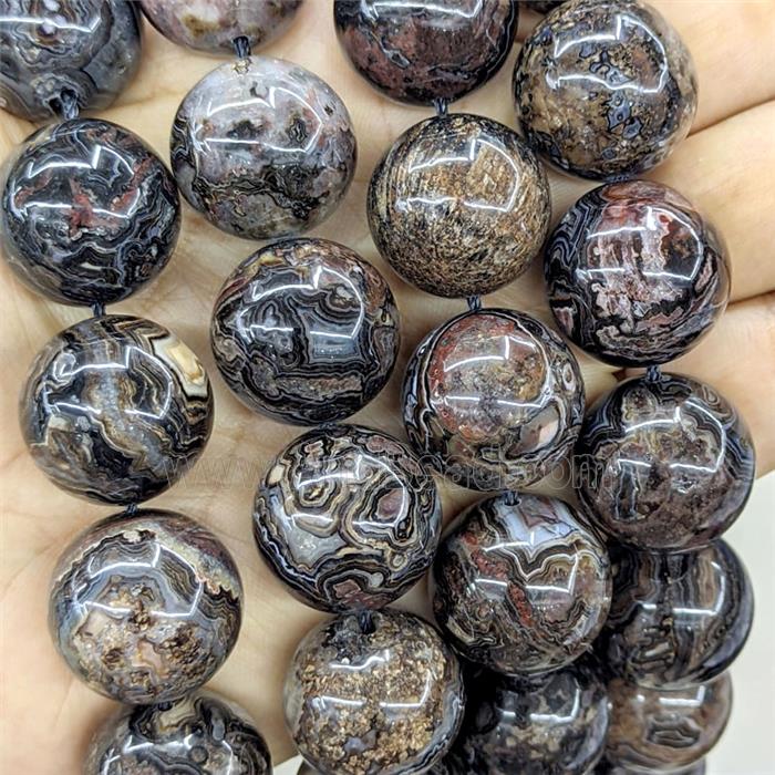 Natural Mexican Crazy Lace Agate Beads Black Dye Smooth Round
