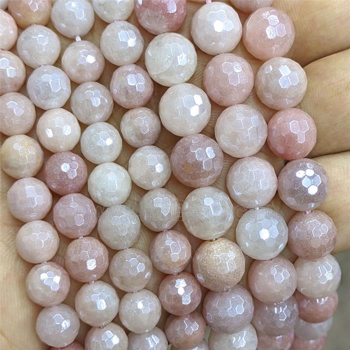 Peach Aventurine Beads Faceted Round Electroplated
