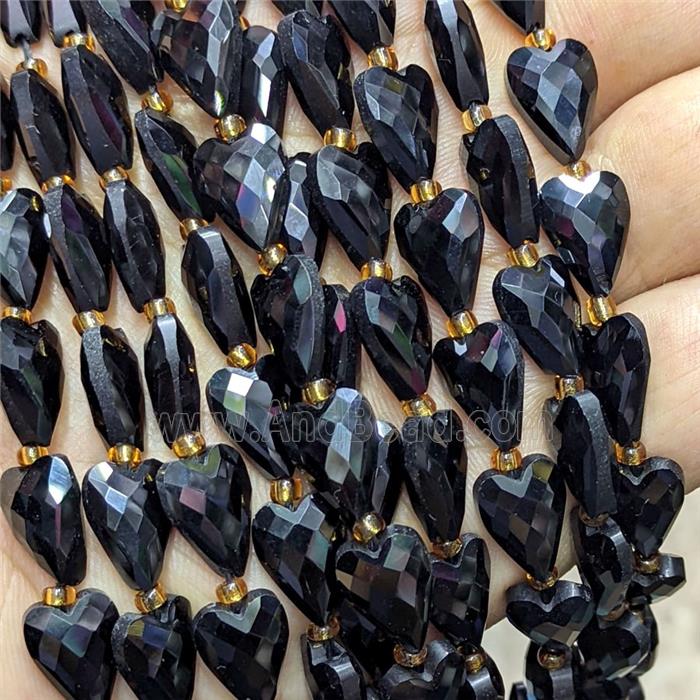 Natural Black Obsidian Heart Beads Faceted