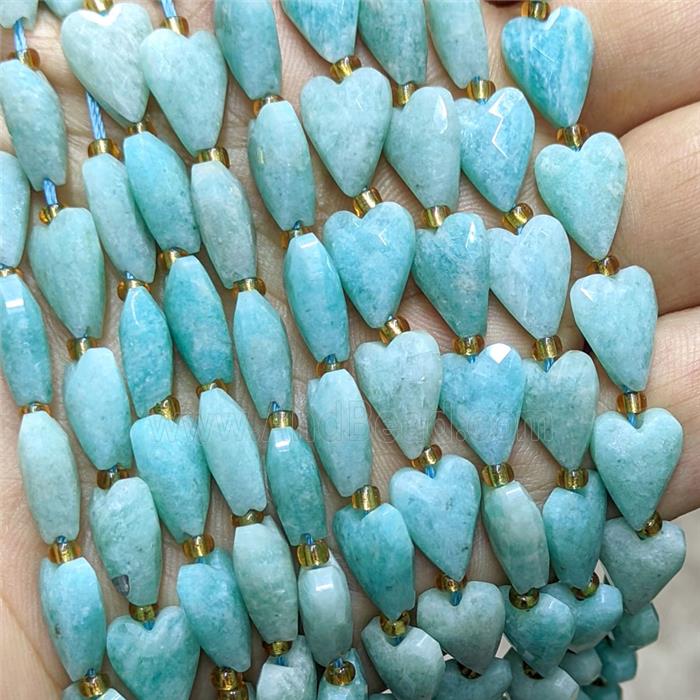 Natural Green Amazonite Heart Beads Faceted