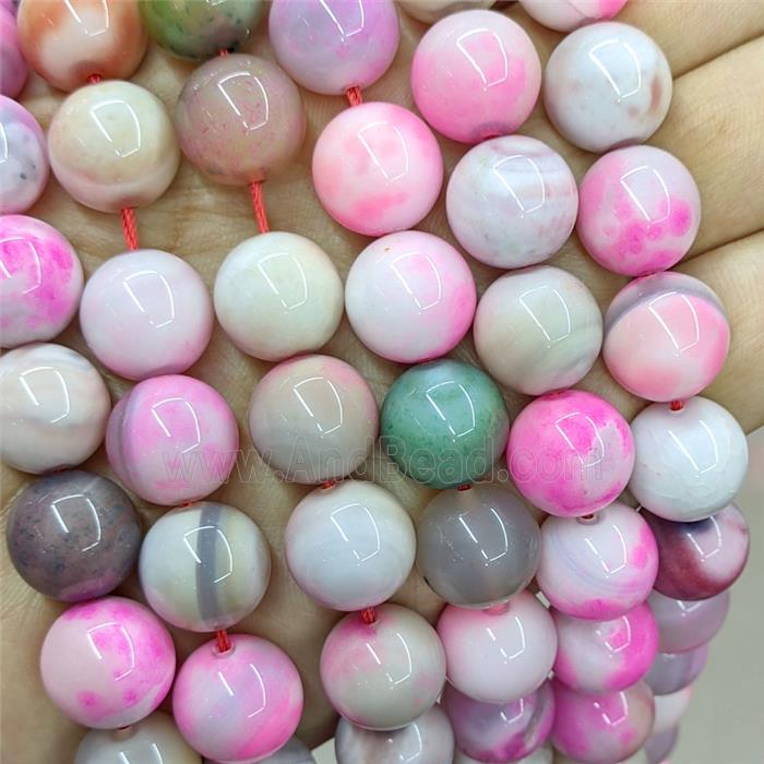 Natural Agate Beads Pink Dye Smooth Round
