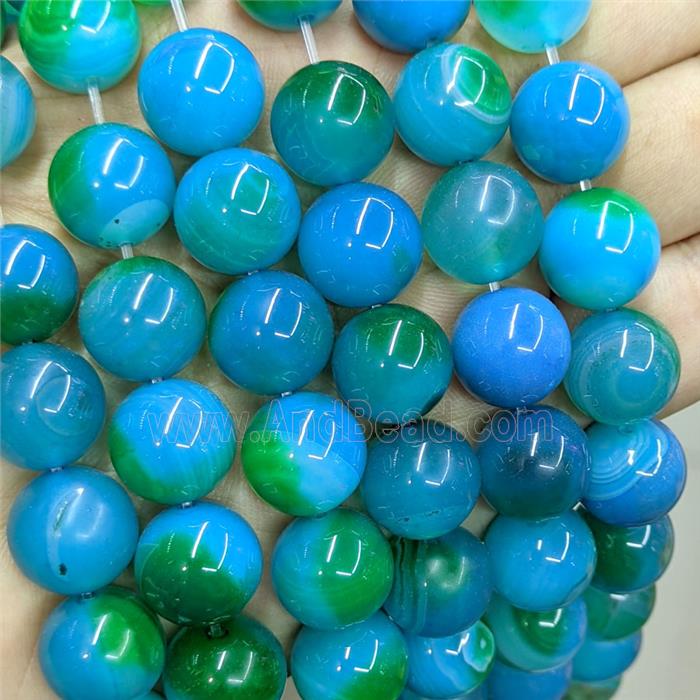 Natural Agate Beads Blue Dye Smooth Round