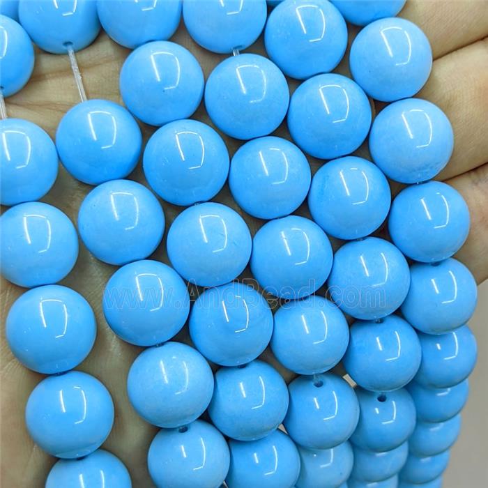 Natural Agate Beads Blue Dye Smooth Round
